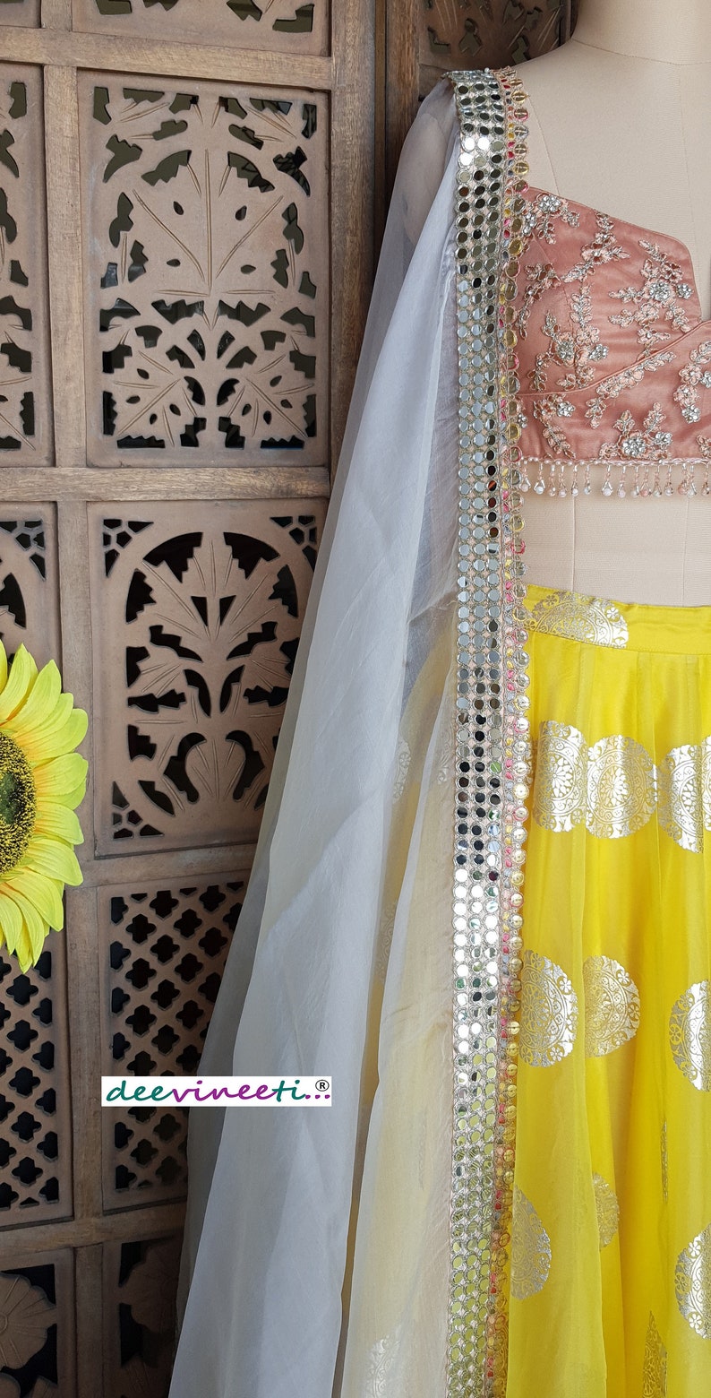 Yellow Organza Lehenga Choli with Gold Foil Print DVMTD_0207