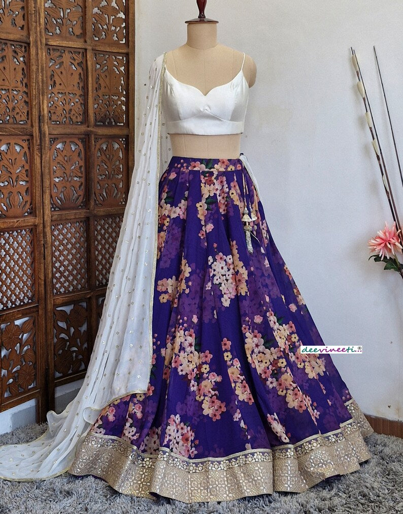 Purple Floral Printed Lehenga Set DVMTD_0232