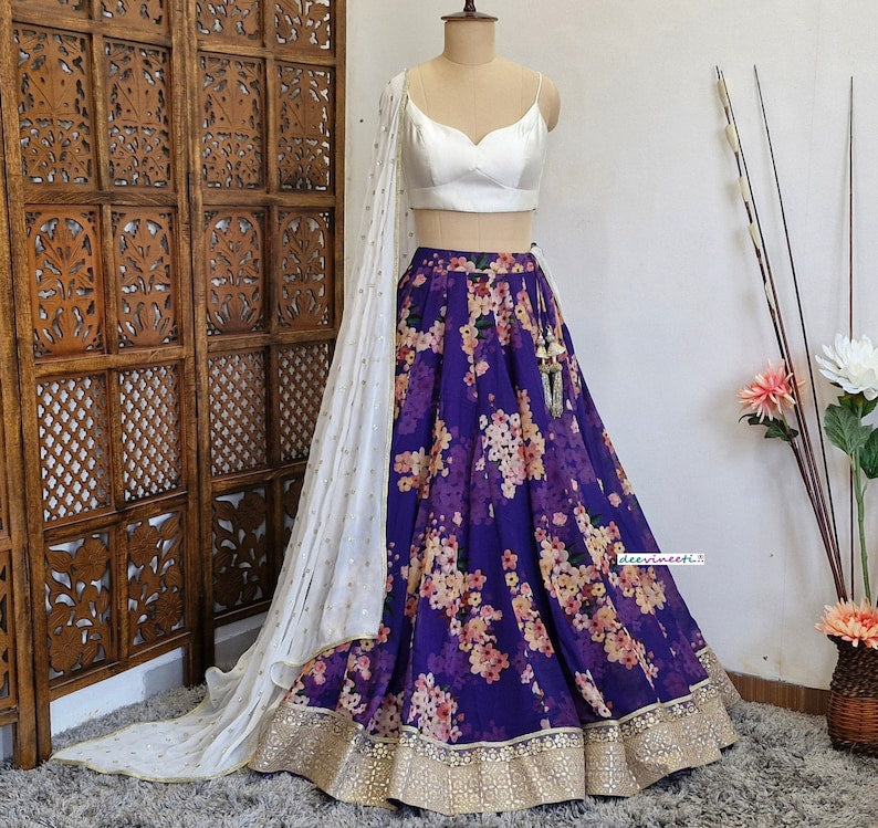 Purple Floral Printed Lehenga Set DVMTD_0232