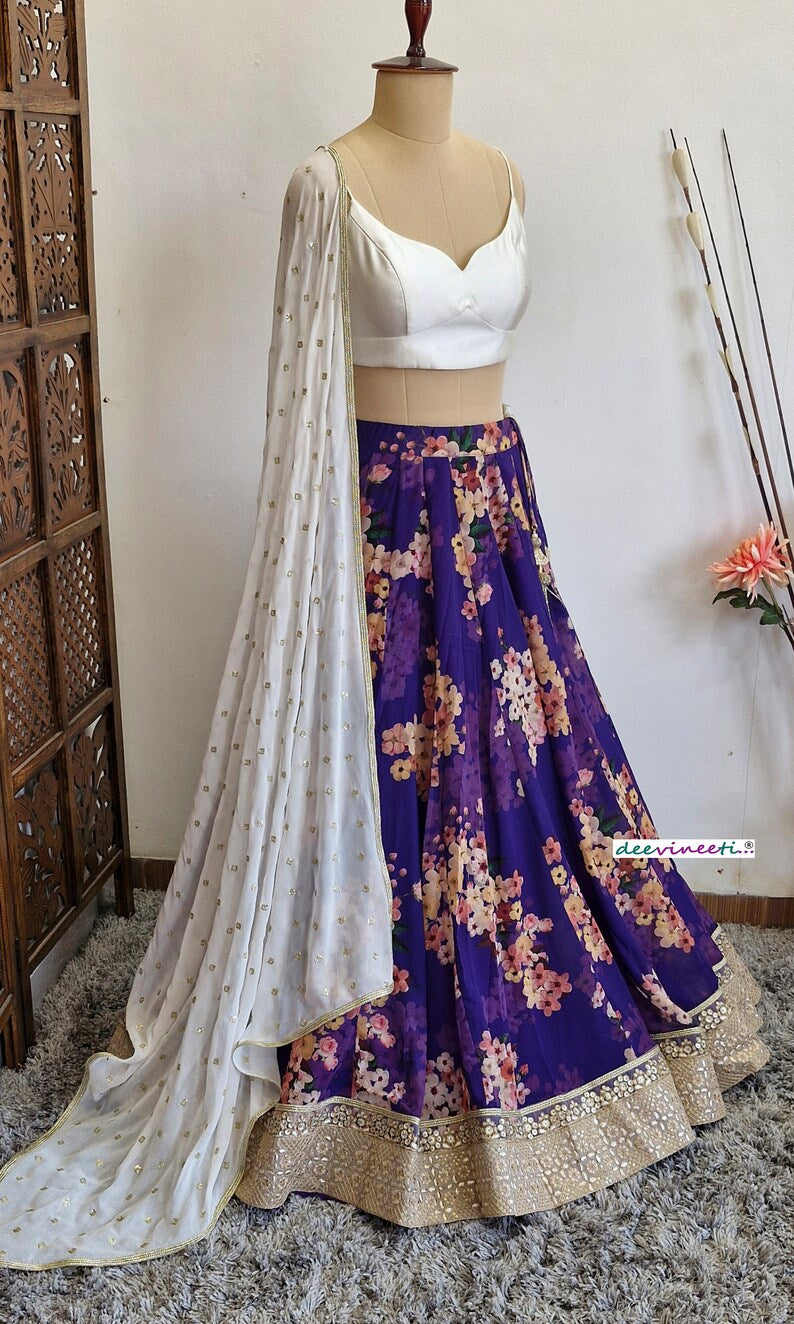 Purple Floral Printed Lehenga Set DVMTD_0232