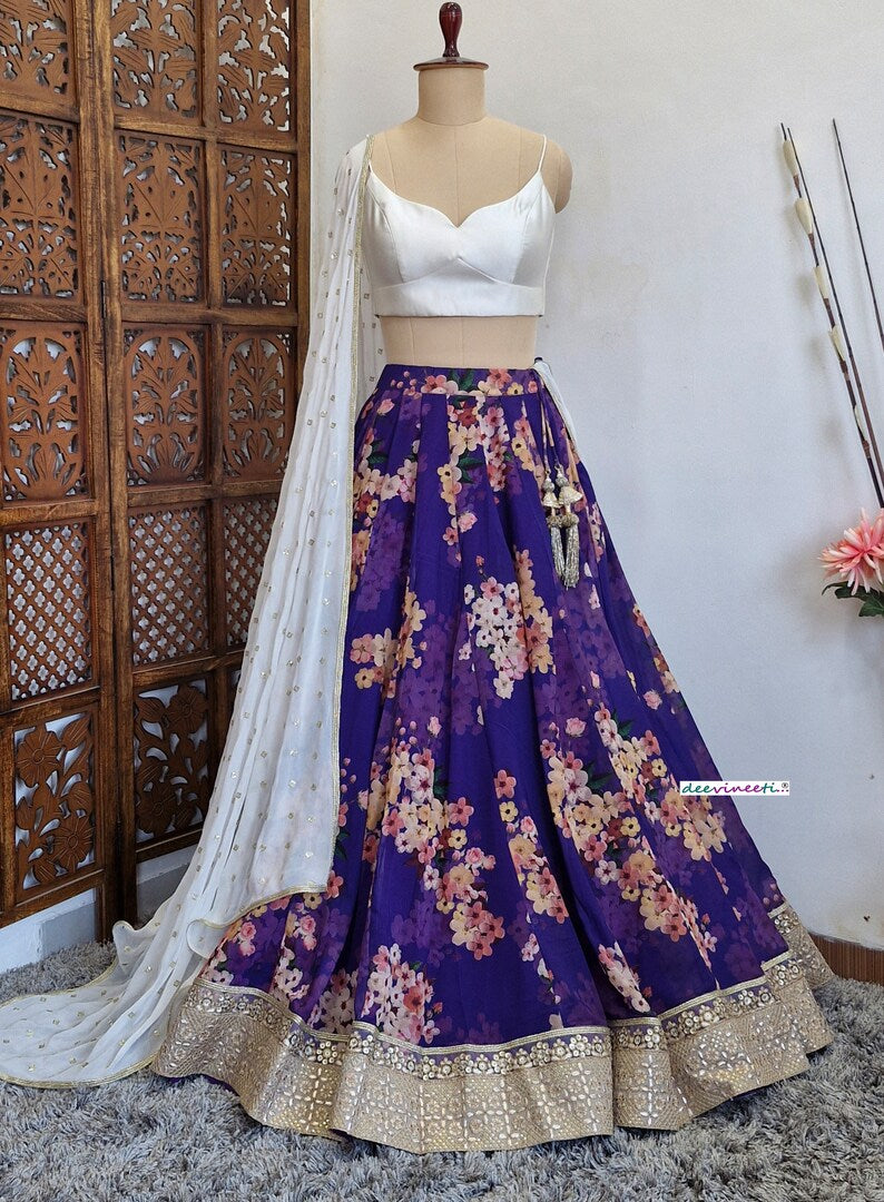 Purple Floral Printed Lehenga Set DVMTD_0232