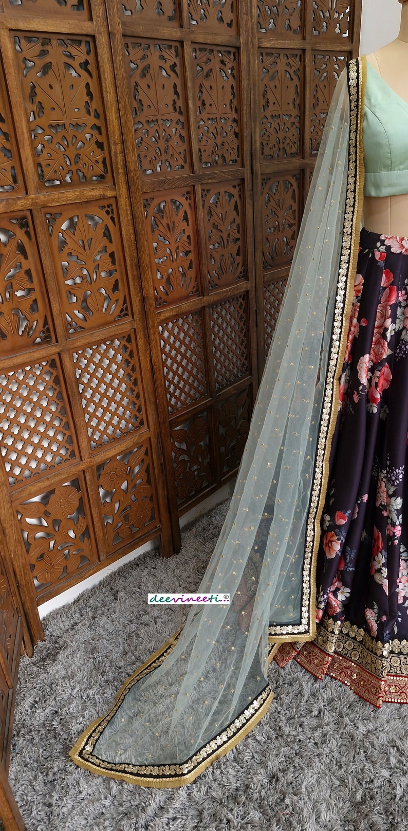 Floral Printed Black Linen Silk Lehenga Set DVMTD_0233
