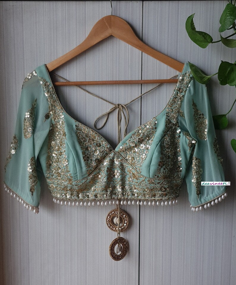 Sea Green Georgette Embroidered Fully Flared Lehenga DVMTD_0244