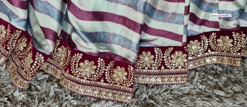 Blue, Wine Embroidered Striped Linen Satin Lehenga DVMTD_0246