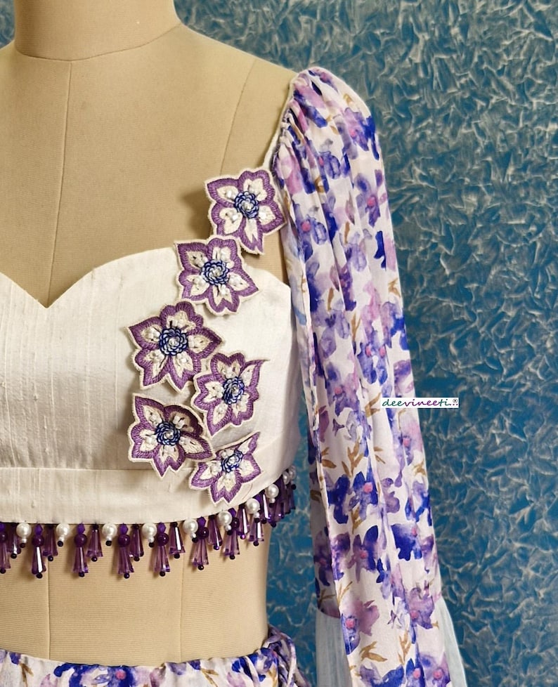 Lavender Tiered Floral Print Chinon Lehenga Choli DVMTD_0249