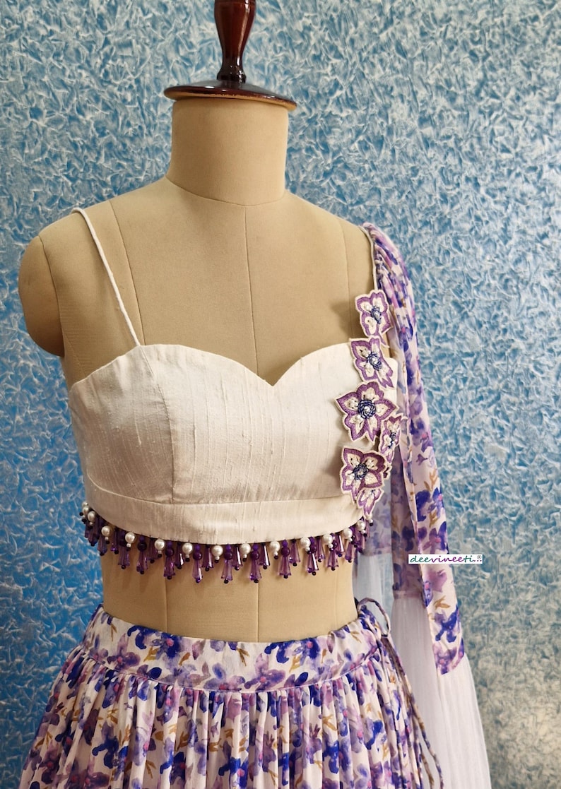 Lavender Tiered Floral Print Chinon Lehenga Choli DVMTD_0249