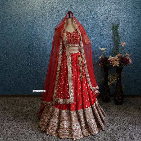 Designer Bridal Red Embroidered Silk Lehenga Choli DVMTD_0256
