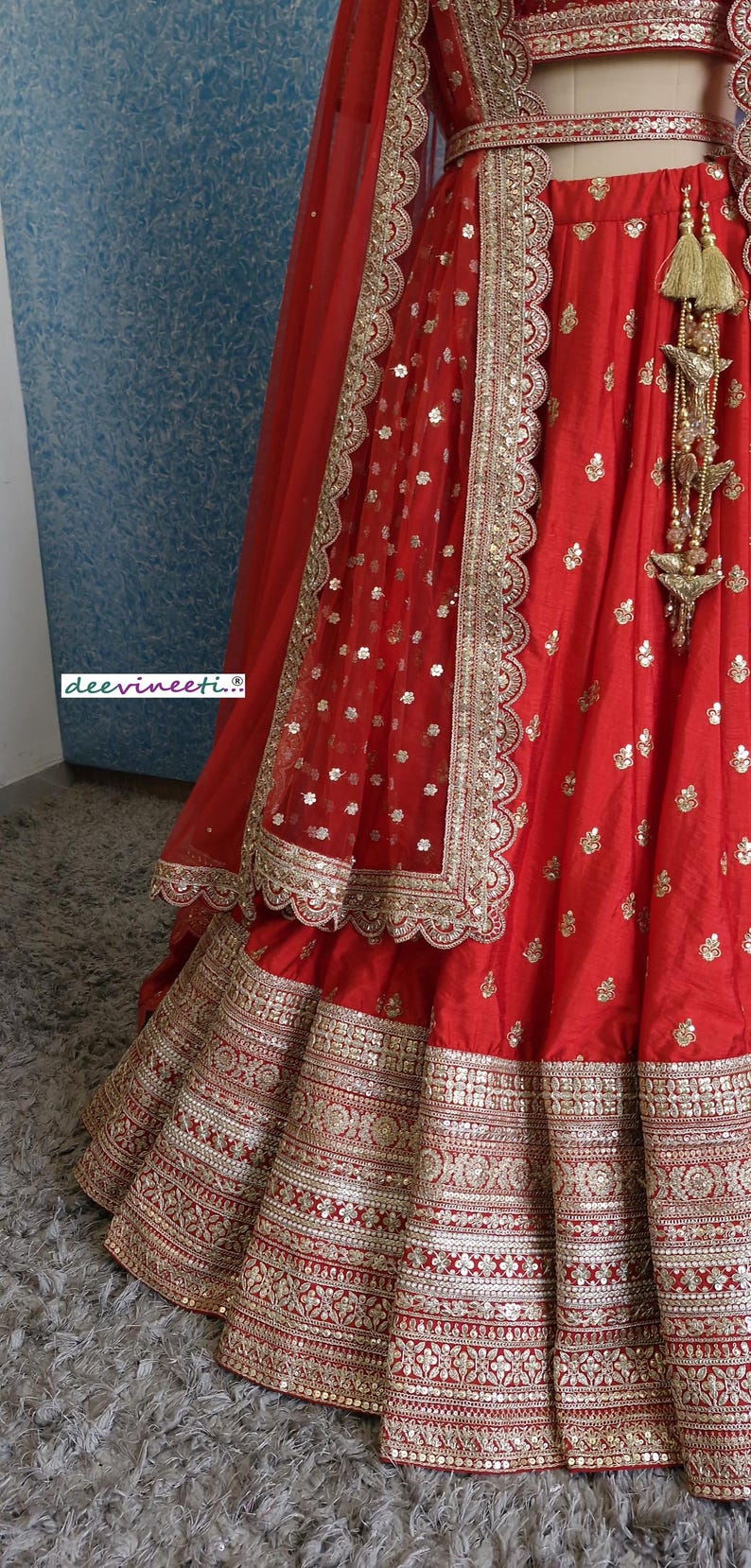 Designer Bridal Red Embroidered Silk Lehenga Choli DVMTD_0256