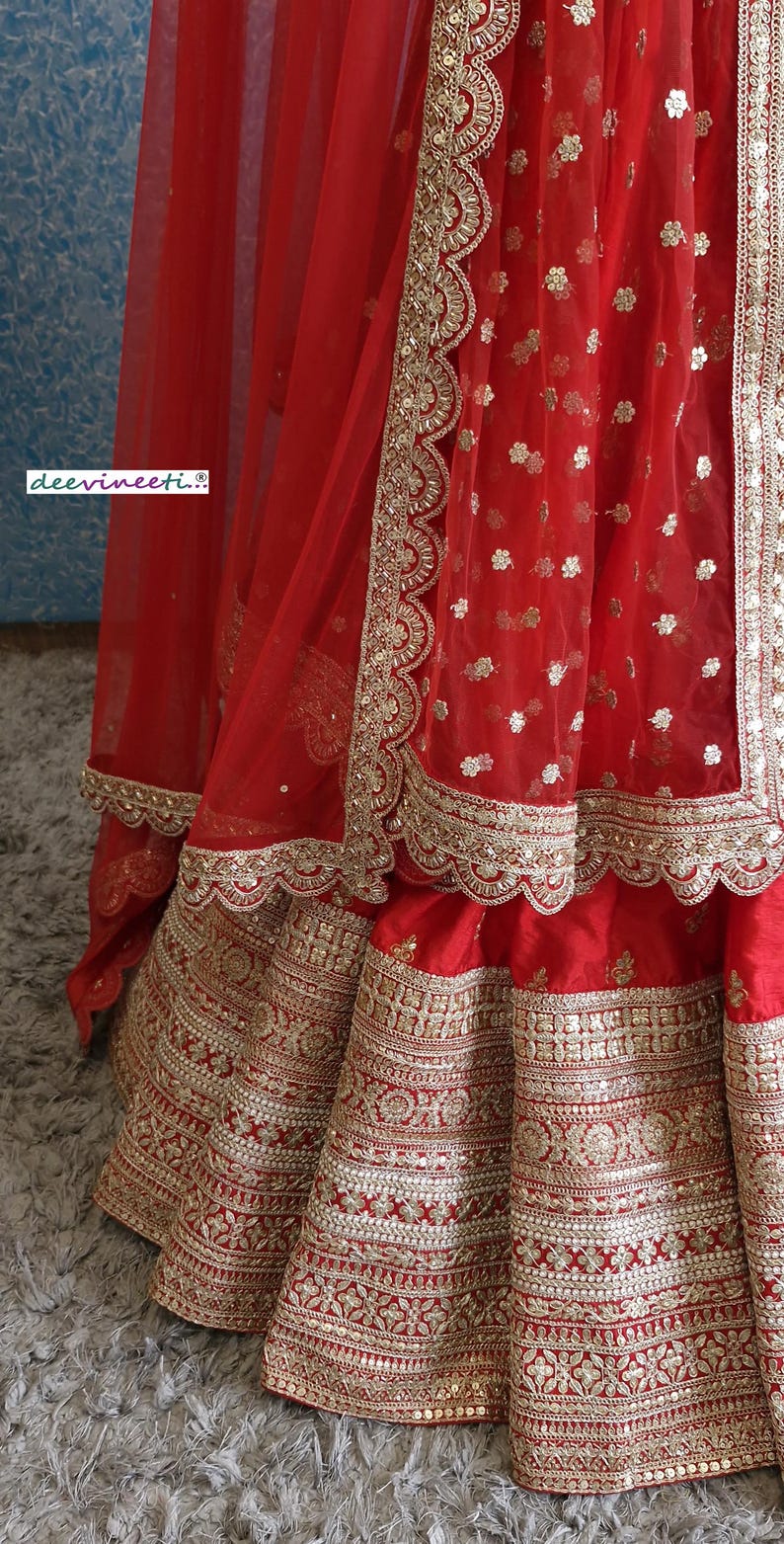 Designer Bridal Red Embroidered Silk Lehenga Choli DVMTD_0256