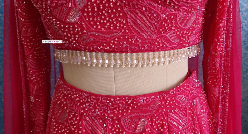 Hand Embroidered Hot Pink Mermaid Lehenga Choli DVMTD_0258