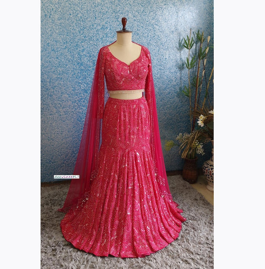 Hand Embroidered Hot Pink Mermaid Lehenga Choli DVMTD_0258