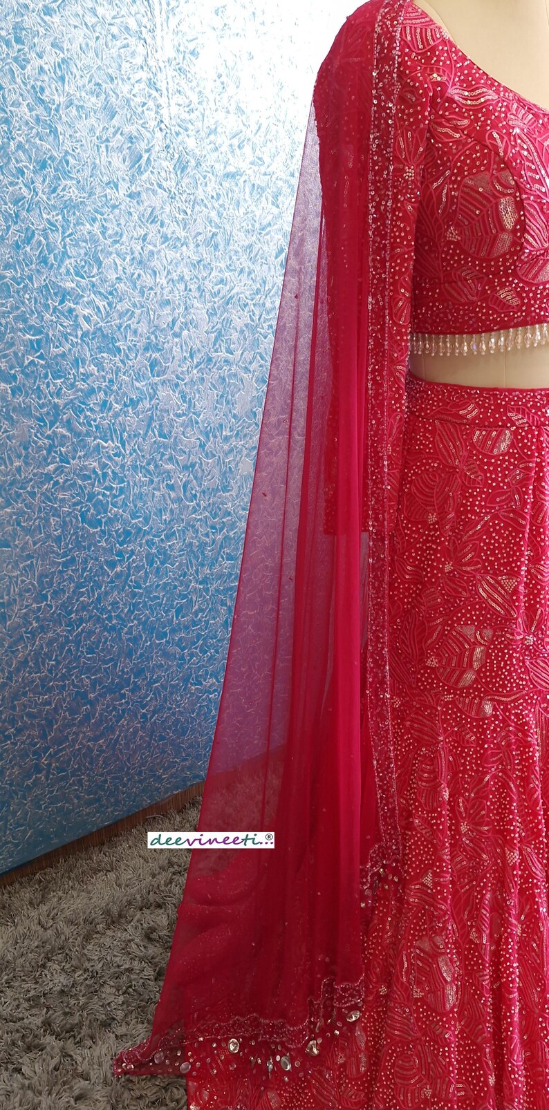 Hand Embroidered Hot Pink Mermaid Lehenga Choli DVMTD_0258