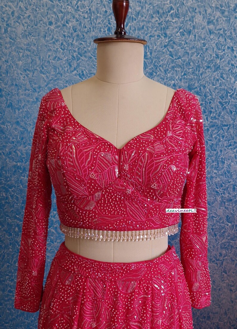 Hand Embroidered Hot Pink Mermaid Lehenga Choli DVMTD_0258