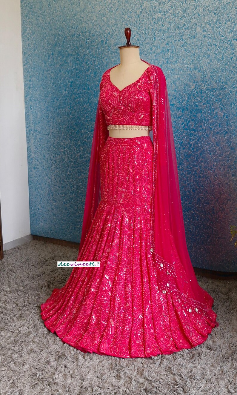 Hand Embroidered Hot Pink Mermaid Lehenga Choli DVMTD_0258