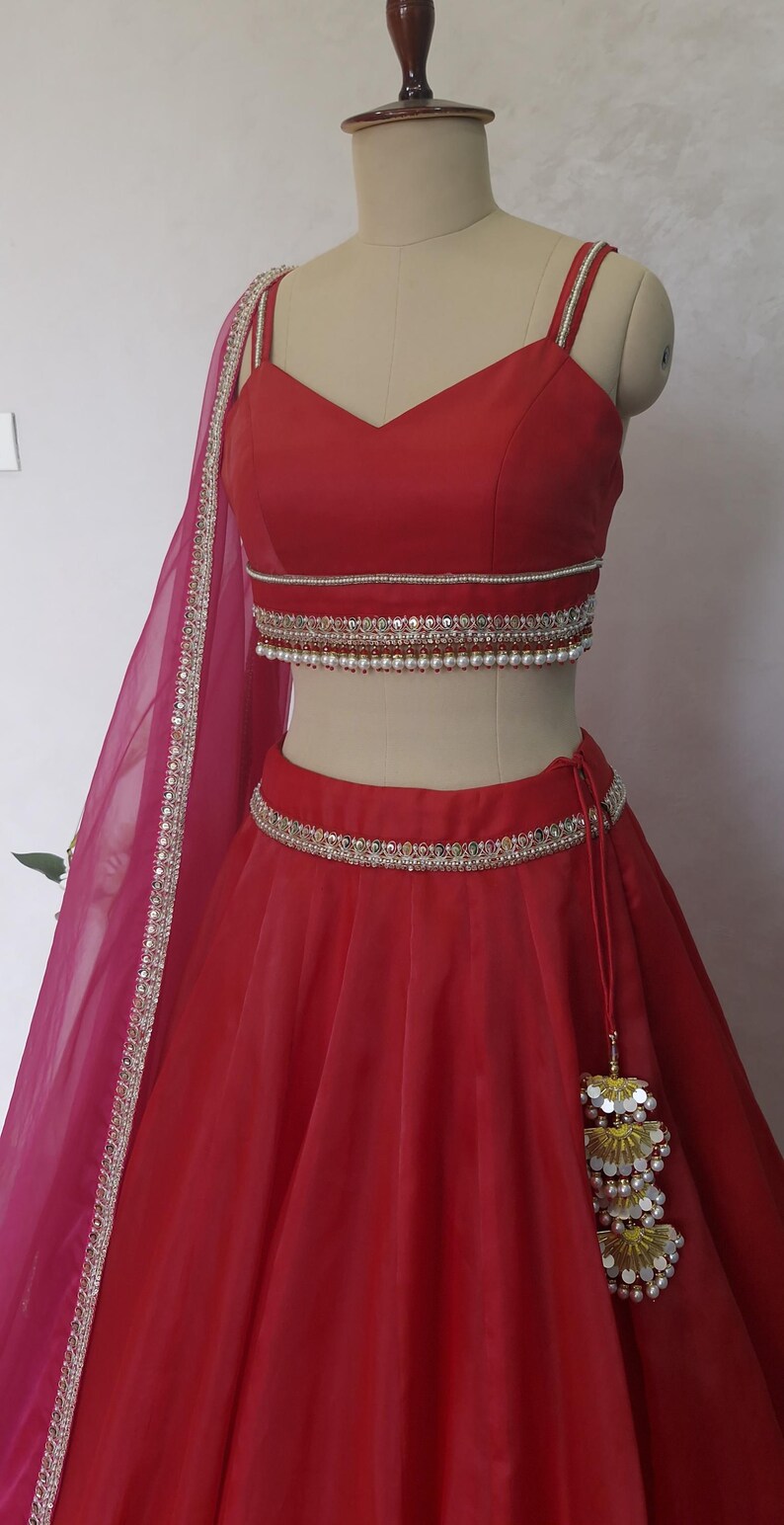 Red Embroidered Organza Lehenga Choli DVMTD_0262