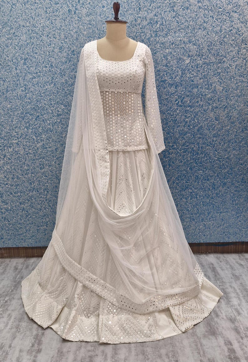 White Georgette Lehenga Choli with Faux Mirror Embroidery DVMTD_0265