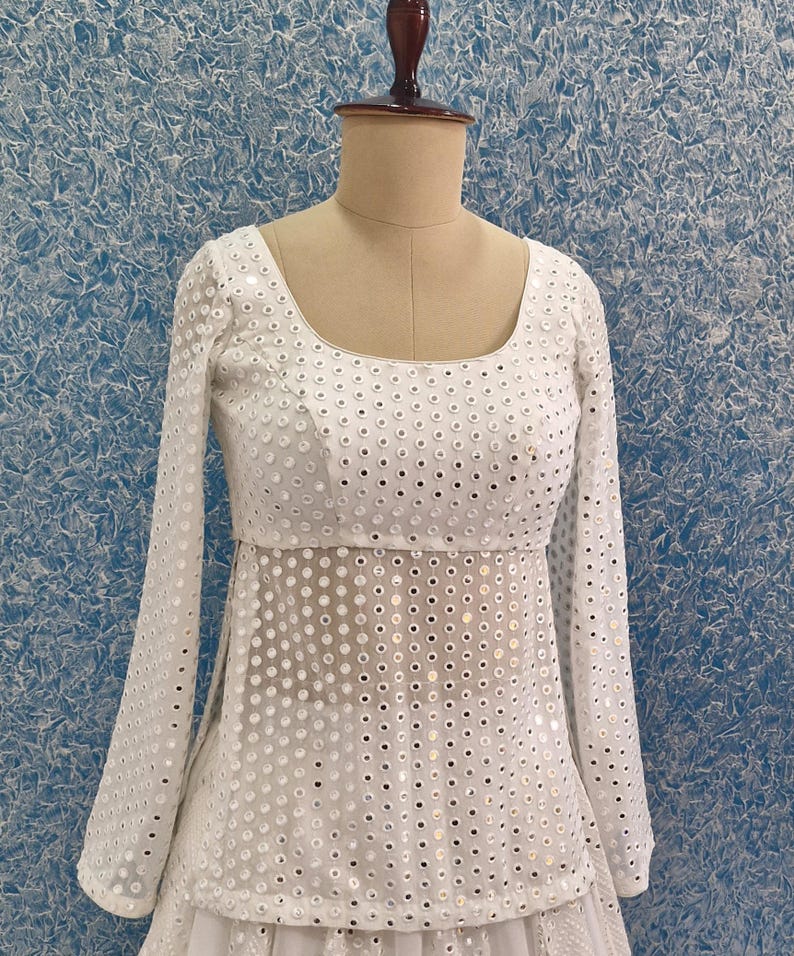 White Georgette Lehenga Choli with Faux Mirror Embroidery DVMTD_0265