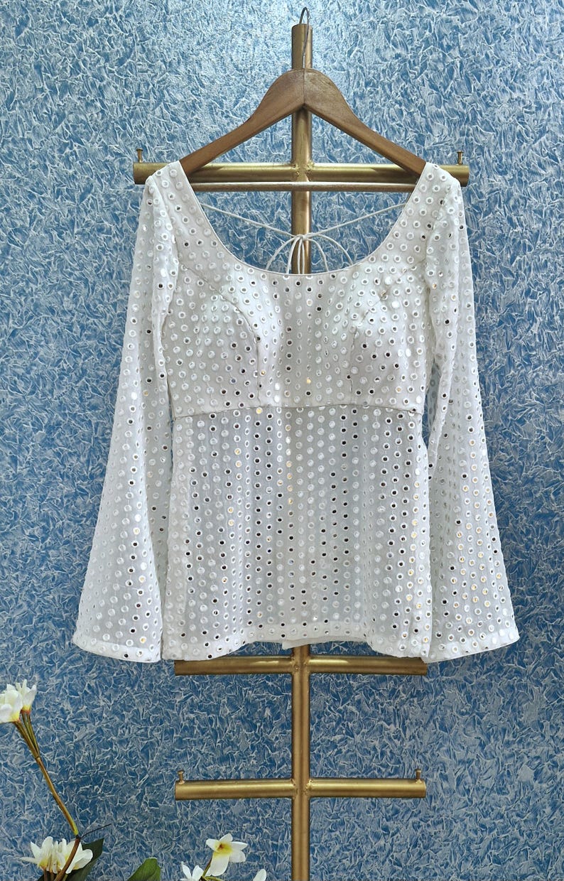 White Georgette Lehenga Choli with Faux Mirror Embroidery DVMTD_0265