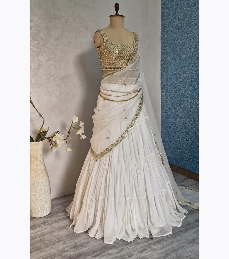 Off white Georgette Tiered Lehenga Choli DVMTD_0264