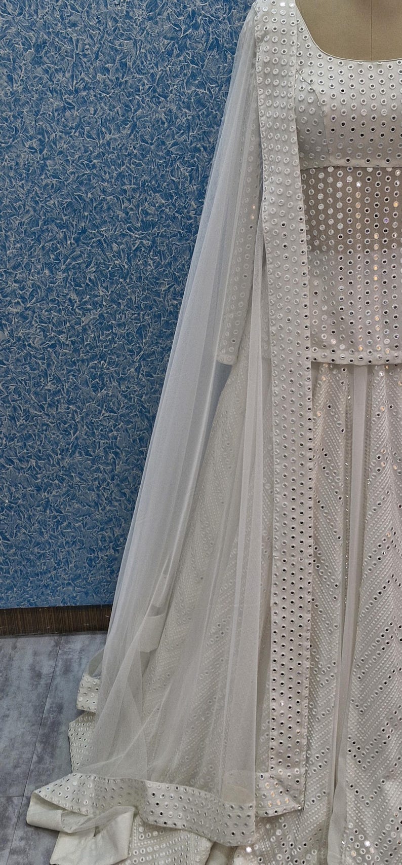 White Georgette Lehenga Choli with Faux Mirror Embroidery DVMTD_0265