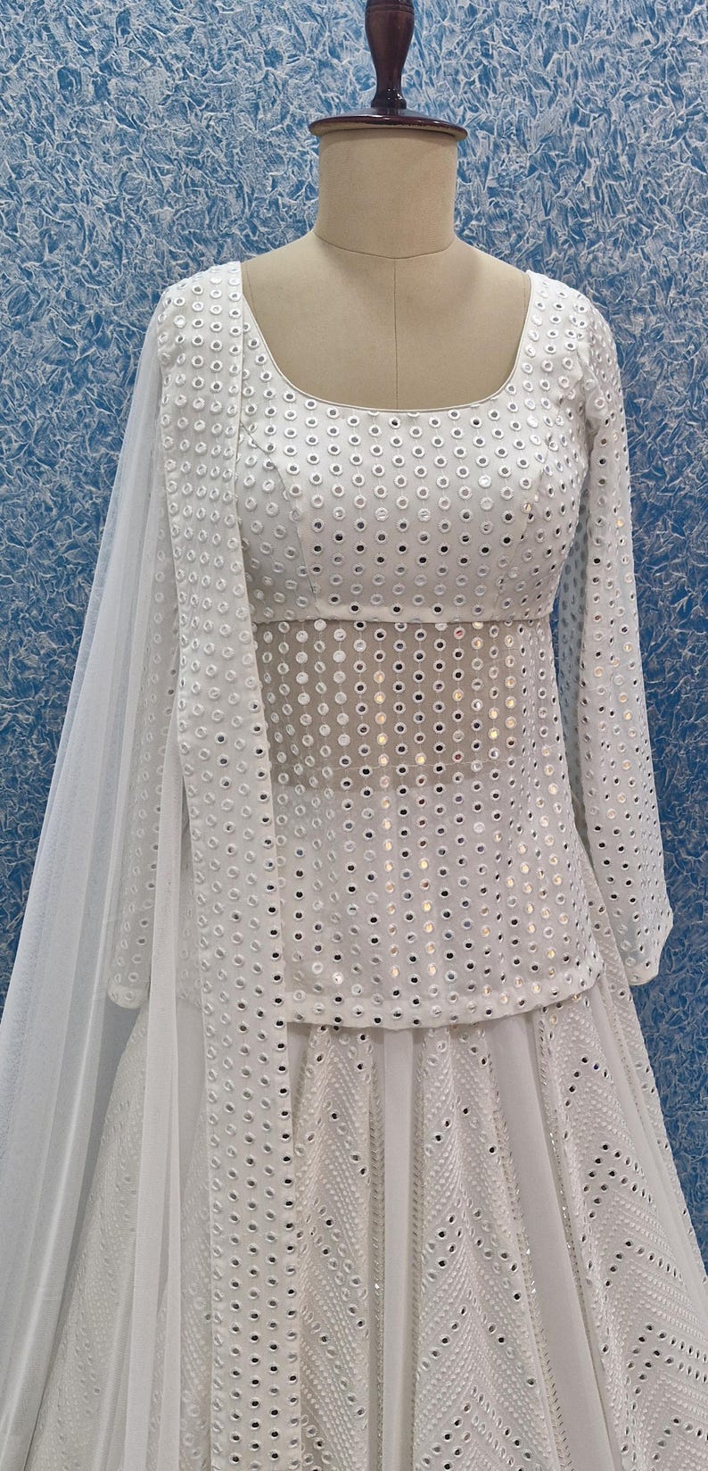 White Georgette Lehenga Choli with Faux Mirror Embroidery DVMTD_0265