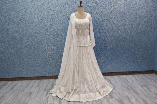 White Georgette Lehenga Choli with Faux Mirror Embroidery DVMTD_0265