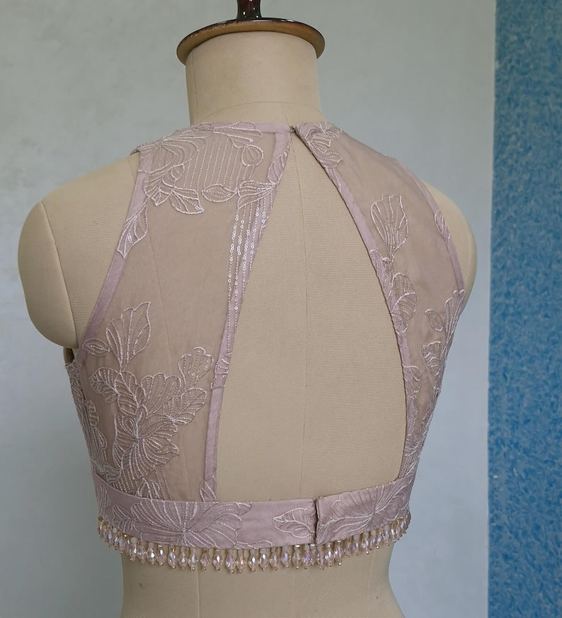Blush Pink Embroidered Organza Blouse  DVBL_423