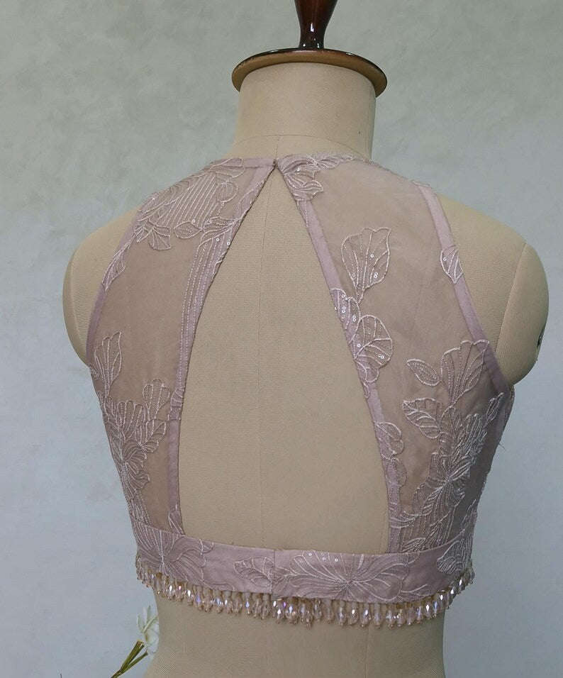 Blush Pink Embroidered Organza Blouse  DVBL_423