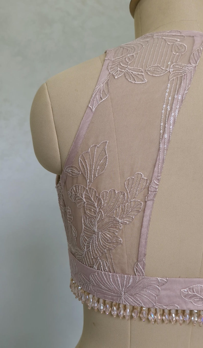 Blush Pink Embroidered Organza Blouse  DVBL_423