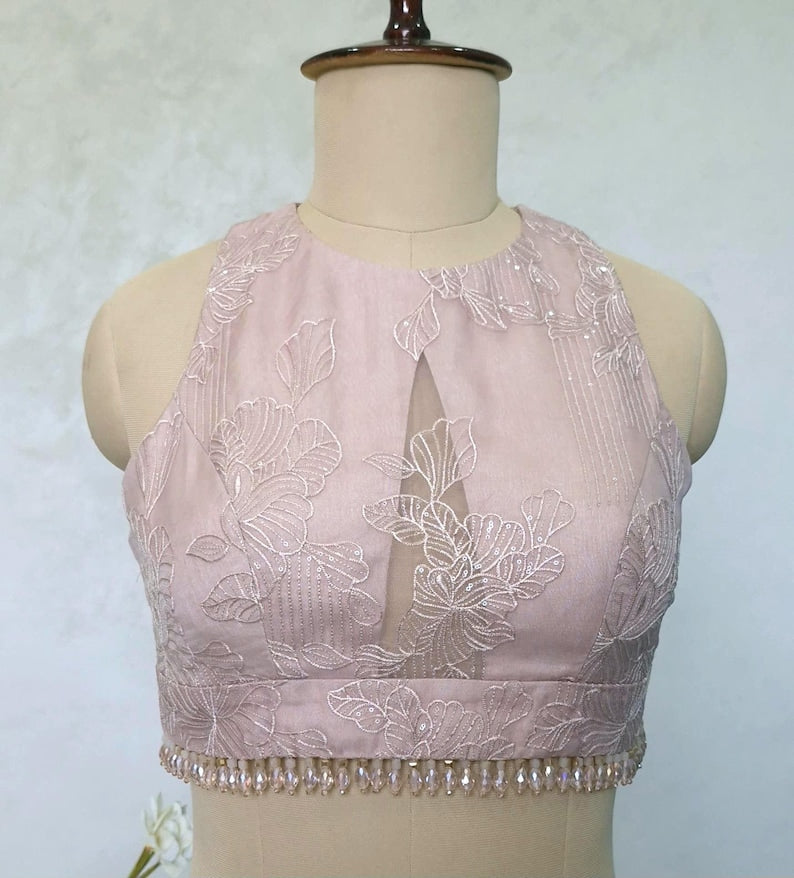 Blush Pink Embroidered Organza Blouse  DVBL_423