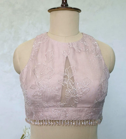 Blush Pink Embroidered Organza Blouse  DVBL_423