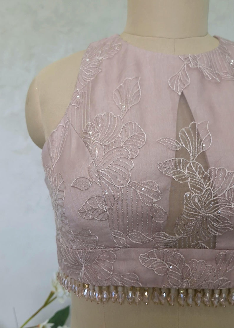 Blush Pink Embroidered Organza Blouse  DVBL_423