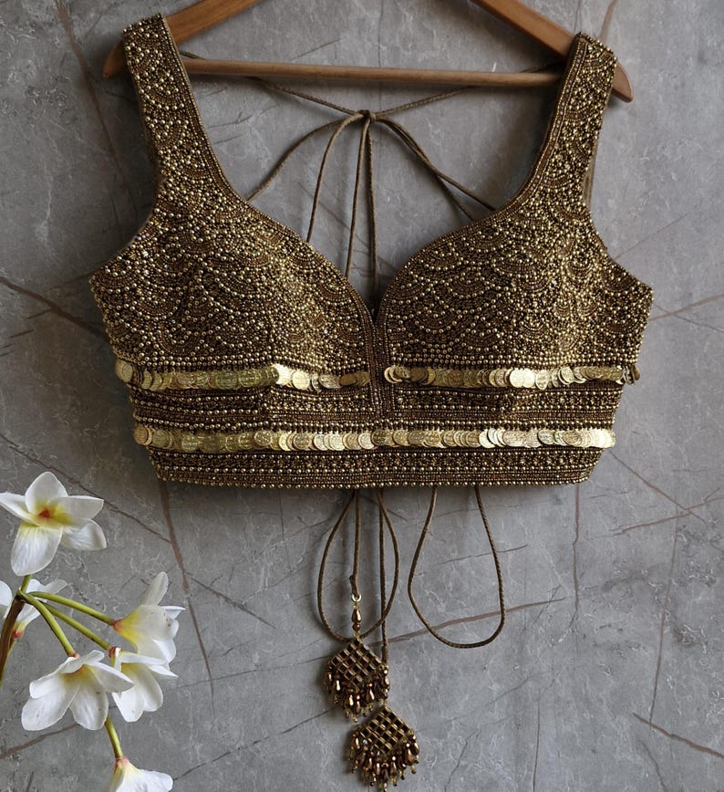 Hand Embroidered Antique Gold Blouse DVBL_420