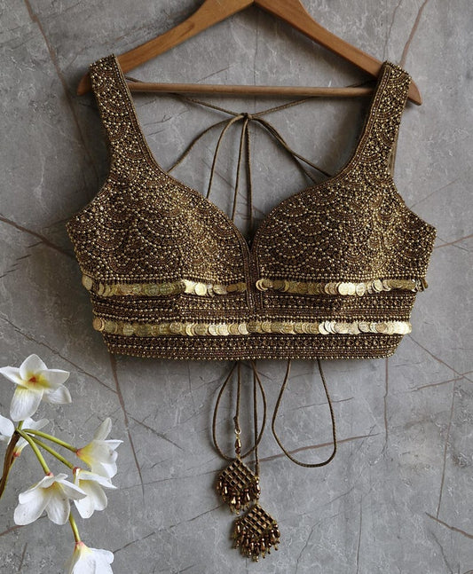 Hand Embroidered Antique Gold Blouse DVBL_420