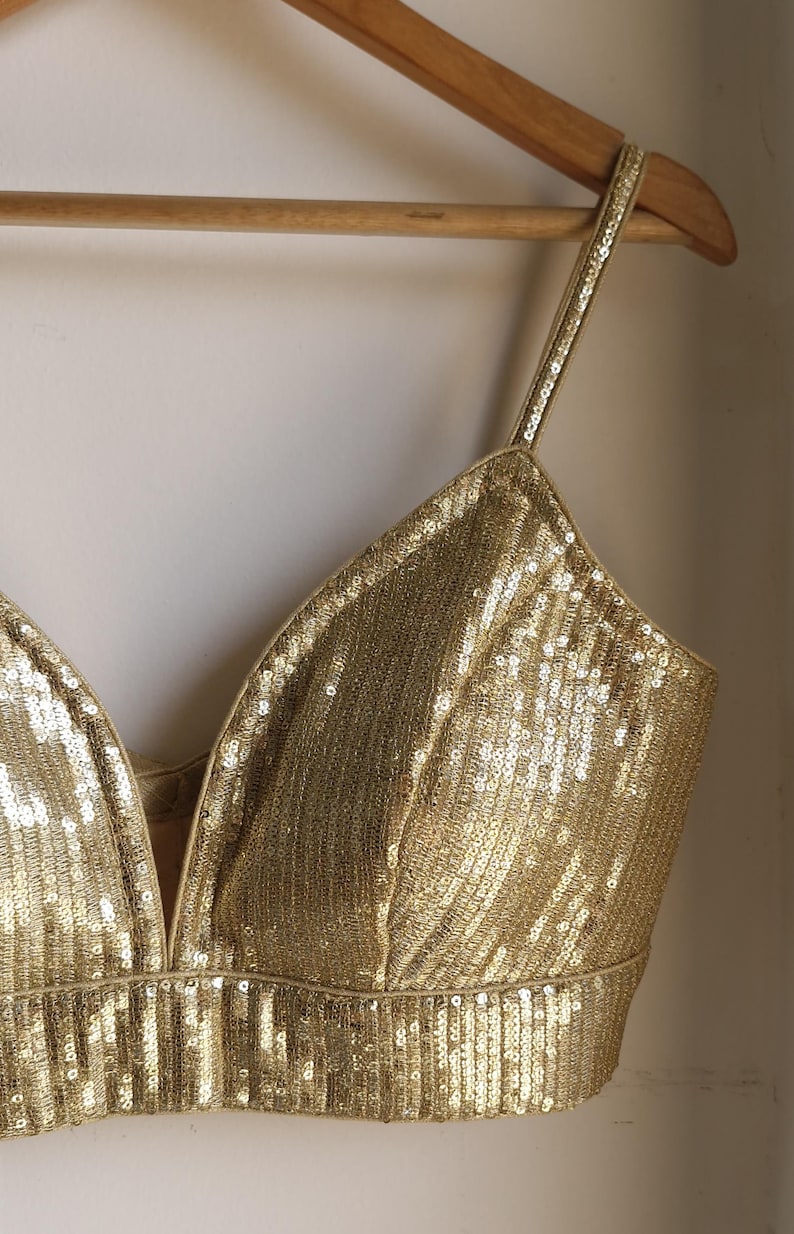 Gold Sequins Embroidered Spaghetti Blouse DVBL_421