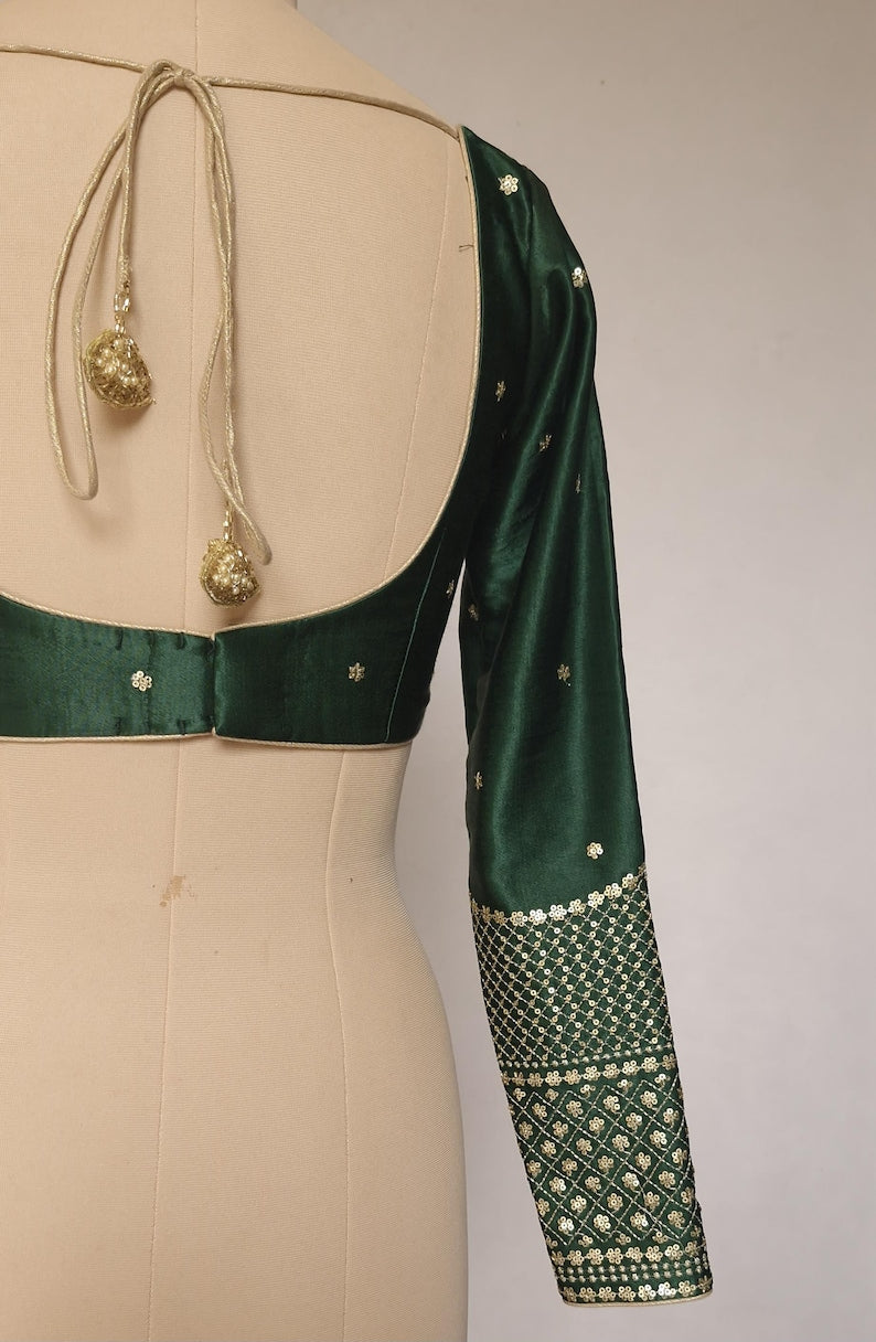 Green Embroidered Gajji Silk Scoop Neck Blouse DVBL_425