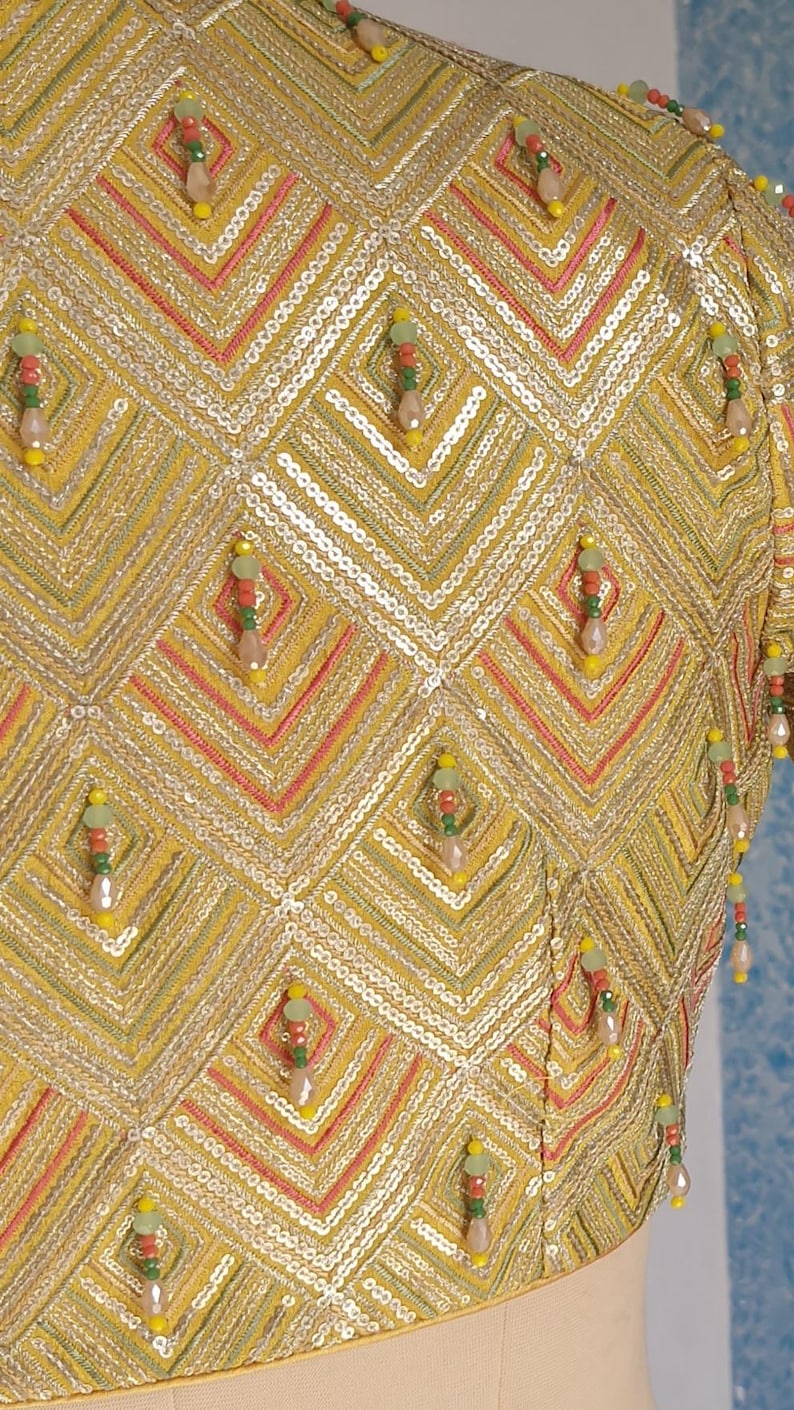 Yellow Multicolor Embroidered Georgette V Neck Blouse DVBL_427