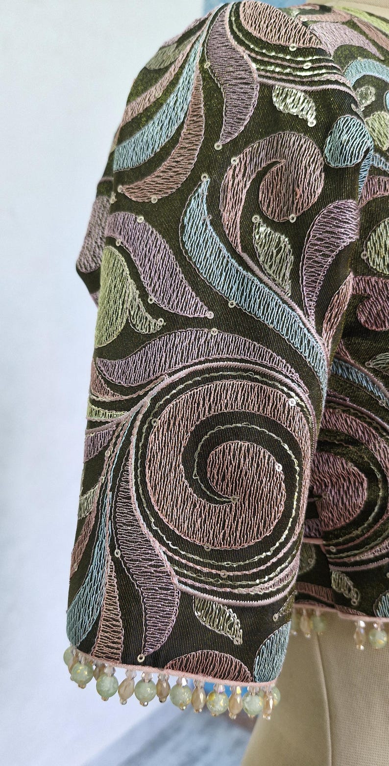 Deep Olive Green Embroidered Tissue Silk Blouse DVBL_428