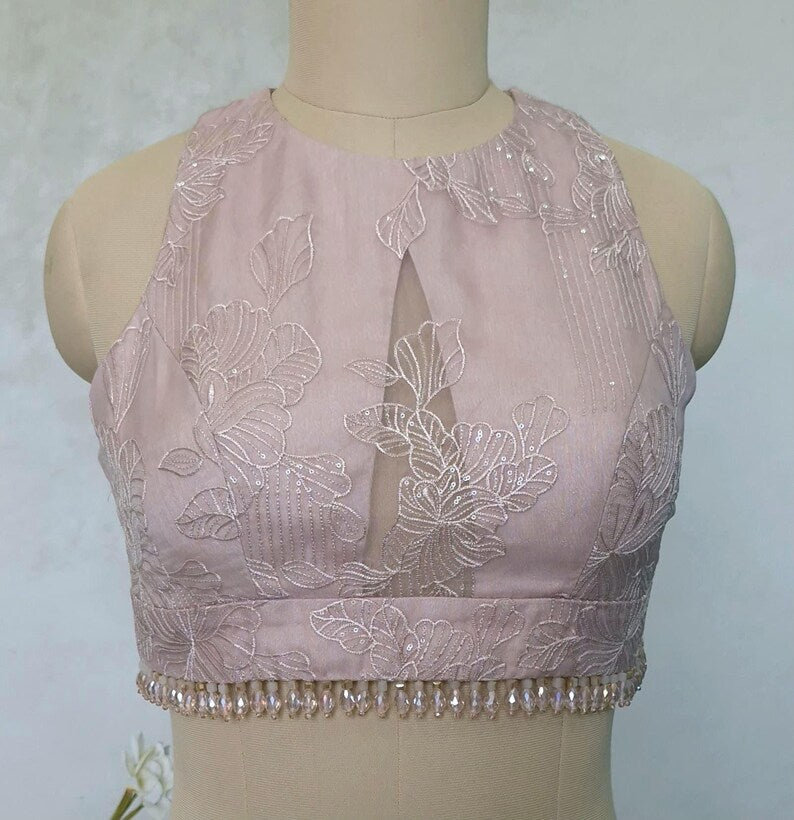 Blush Pink Embroidered Organza Blouse  DVBL_423