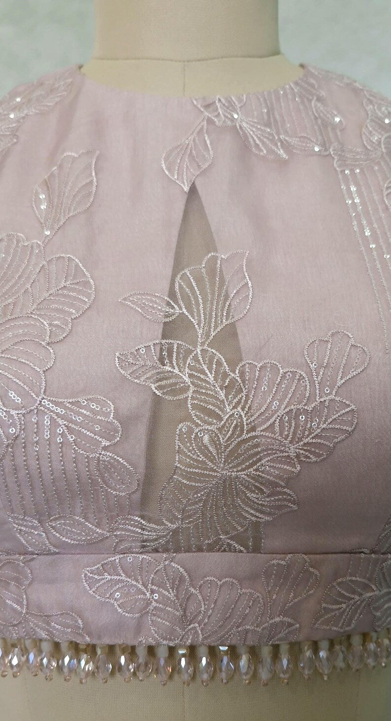 Blush Pink Embroidered Organza Blouse  DVBL_423