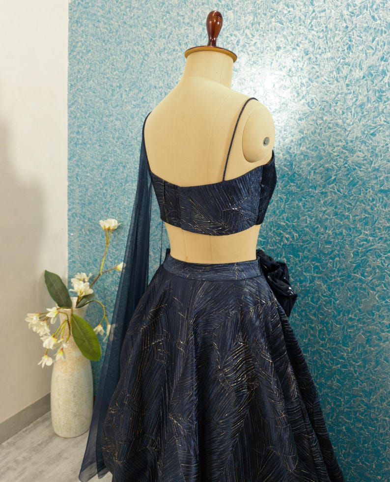 Navy Blue Crush Silk Lehenga Choli DVMTD_0270