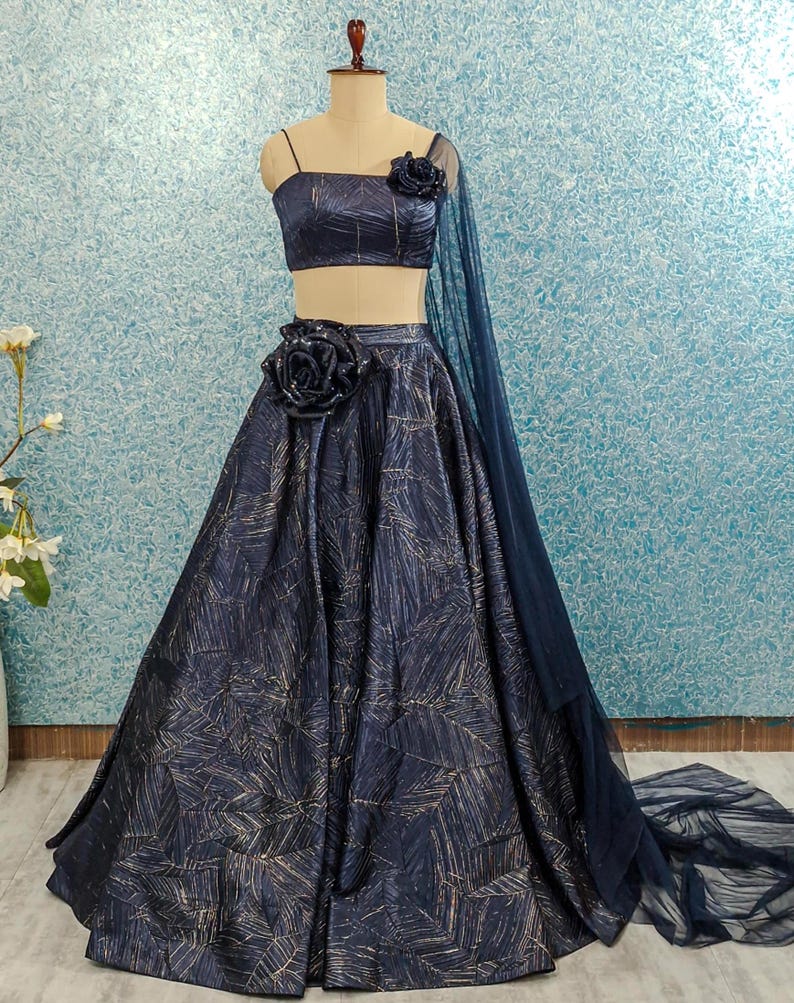 Navy Blue Crush Silk Lehenga Choli DVMTD_0270