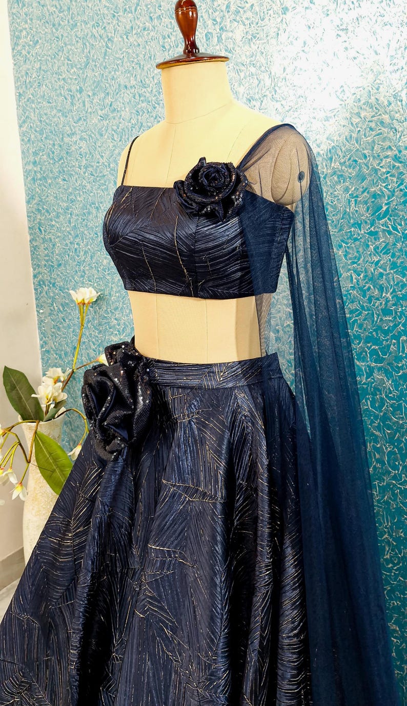 Navy Blue Crush Silk Lehenga Choli DVMTD_0270