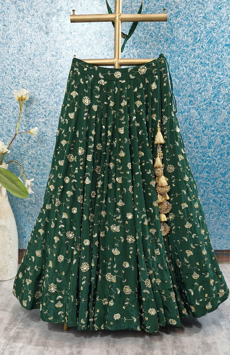 Embroidered Green Crepe Silk Lehenga Choli DVMTD_0268