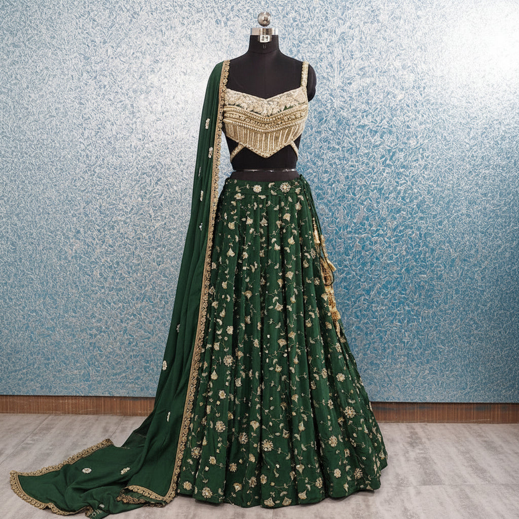 Embroidered Green Crepe Silk Lehenga Choli DVMTD_0268