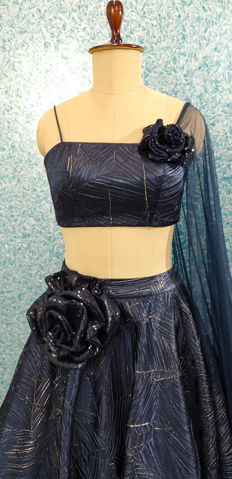 Navy Blue Crush Silk Lehenga Choli DVMTD_0270