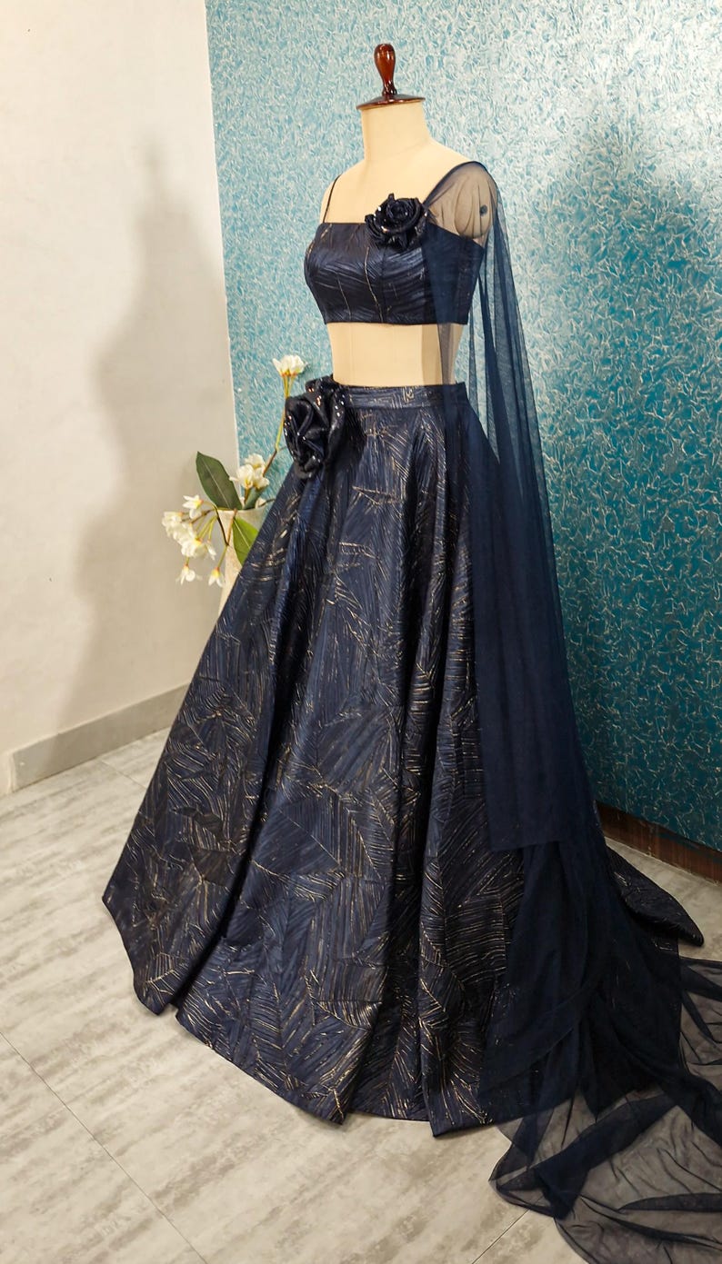 Navy Blue Crush Silk Lehenga Choli DVMTD_0270