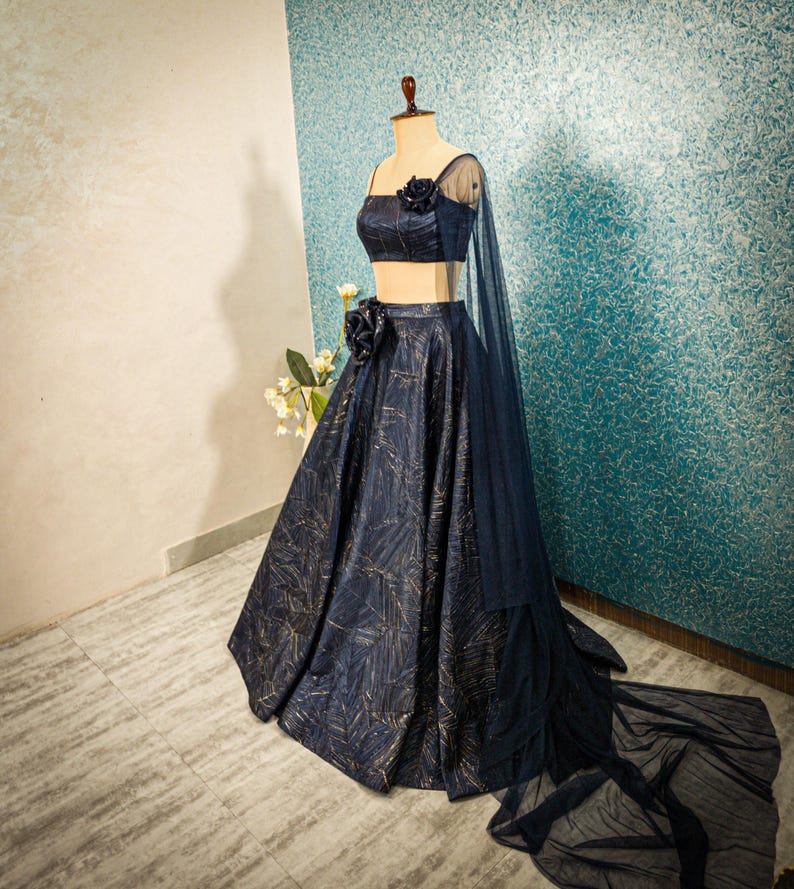 Navy Blue Crush Silk Lehenga Choli DVMTD_0270