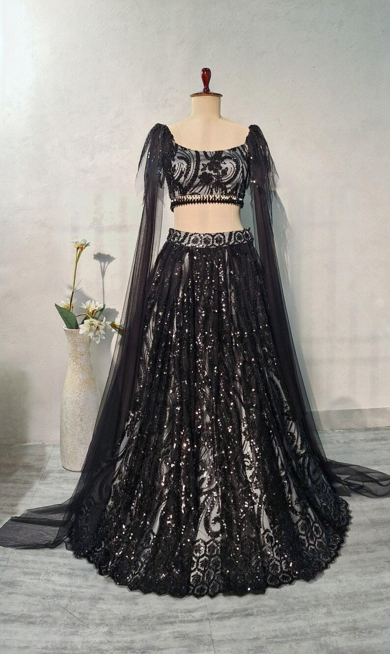 Black Embroidered Net Lehenga Choli DVMTD_0273