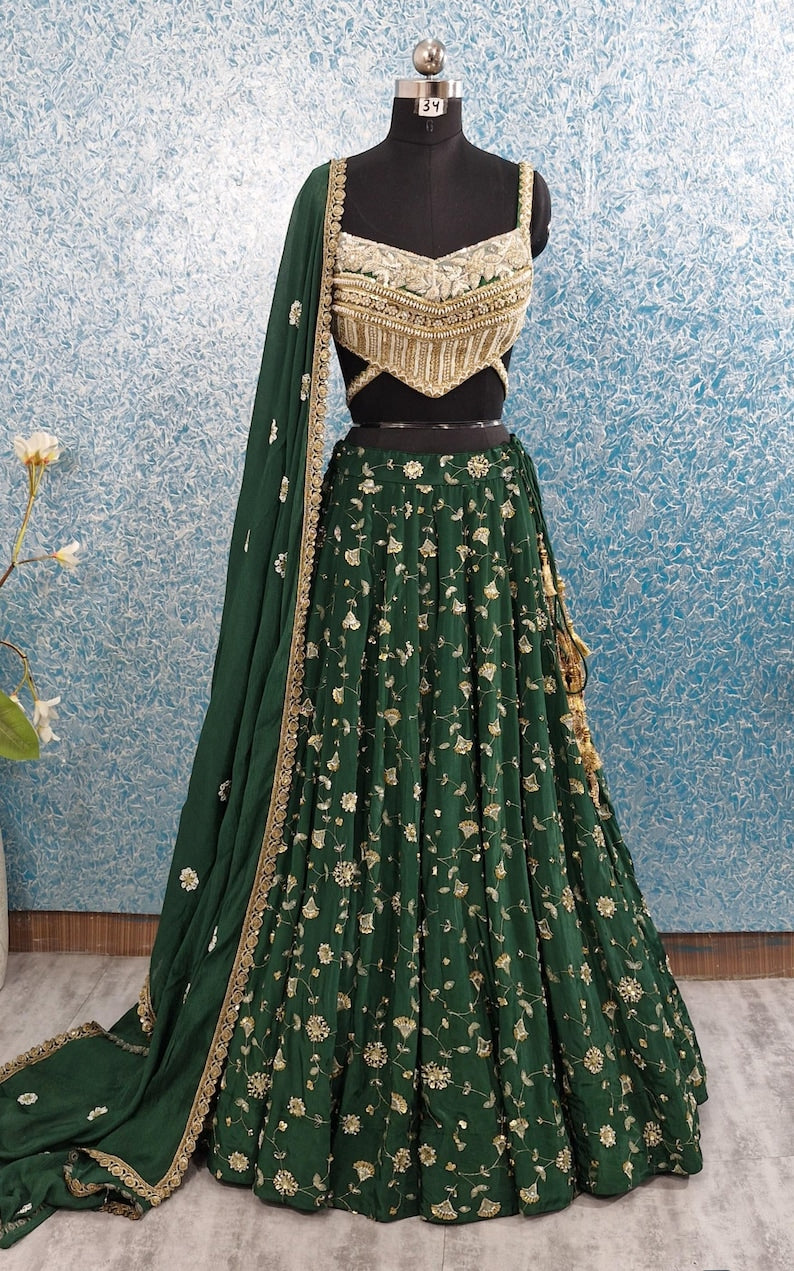 Embroidered Green Crepe Silk Lehenga Choli DVMTD_0268
